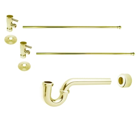 Westbrass Pedestal Sink Faucet Supply Kit with 1/4-Turn Lever Handles and P-Trap, Polished Brass D1838QRL-01